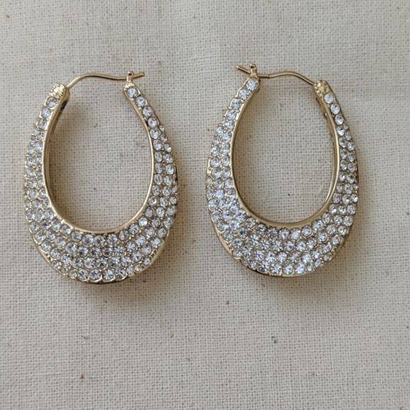 Gold Rhinestone Horseshoe Hoops - Picture 1 of 4